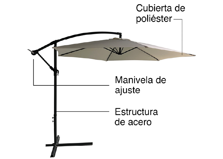 SOMBRILLA LATERAL DIÁMETRO 3 METROS BEIGE - 4