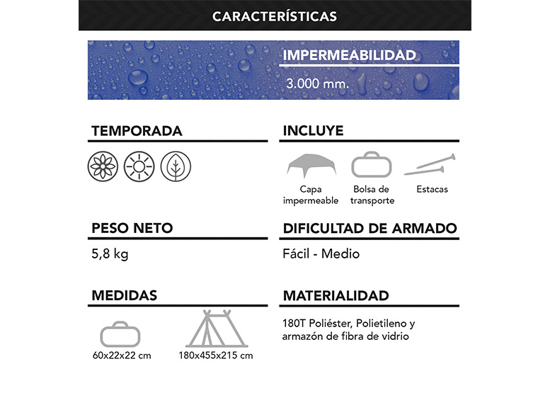 CARPA ATLETIS 6 PERSONAS CAMPING OUTDOOR AZUL - 7