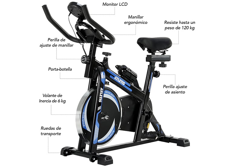 BICICLETA SPINNING K300 PRO CON VOLANTE INERCIA 6 KG AZUL - 2