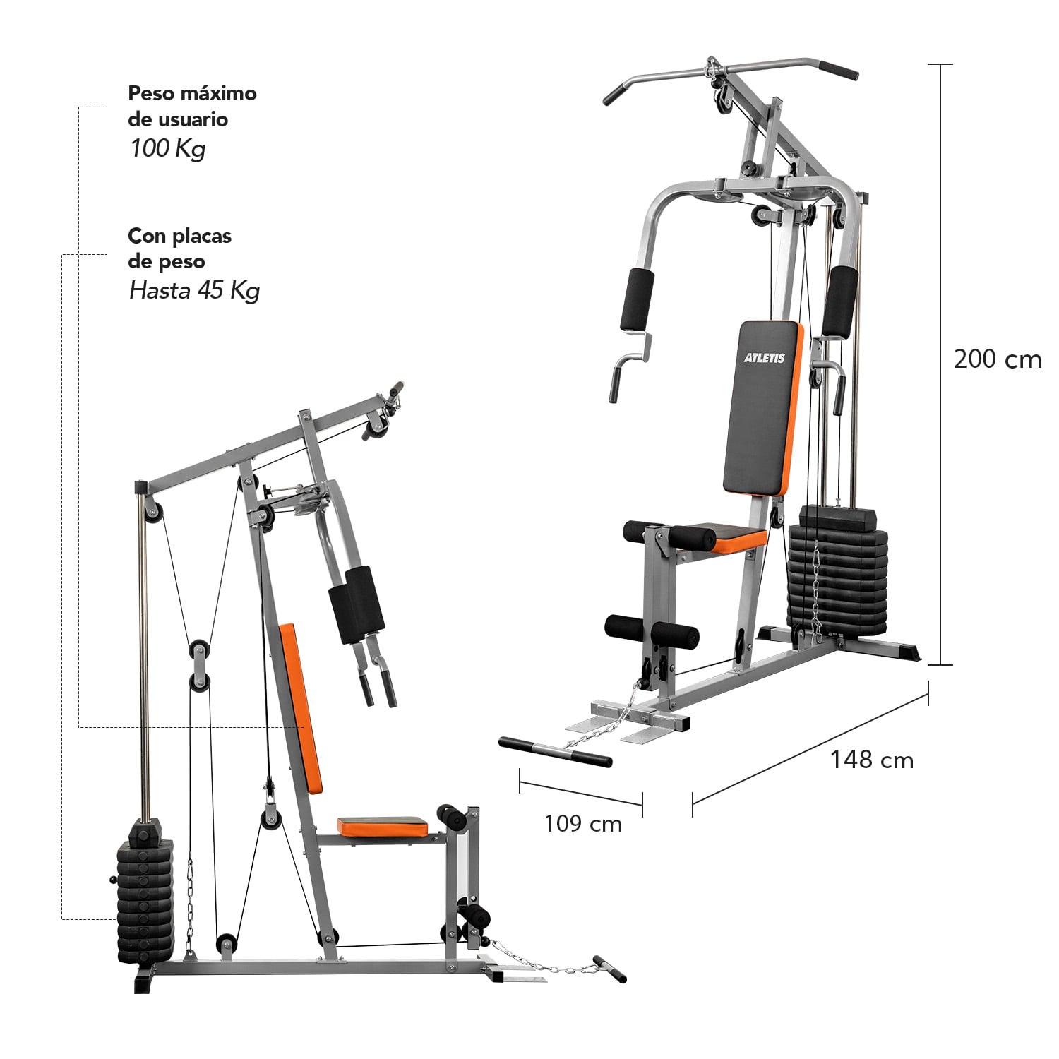 GIMNASIO ATLETIS 57019 HOME GYM TF-3000 100LB GRIS - 8