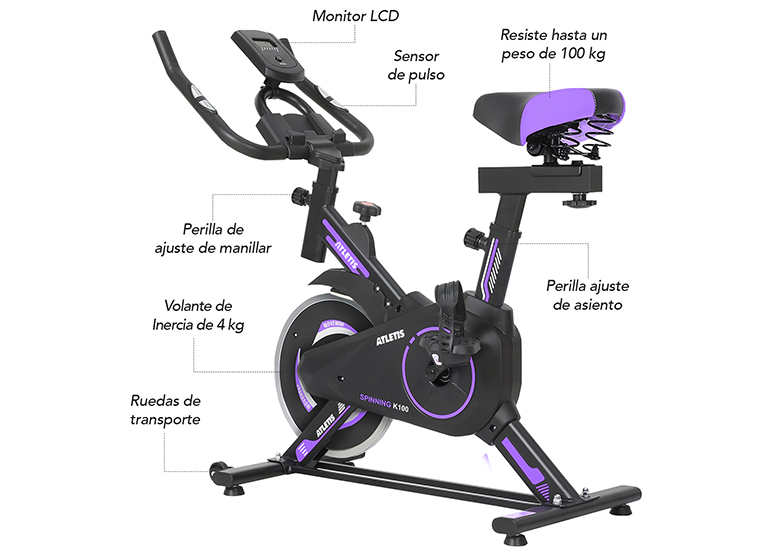BICICLETA SPINNING K100 MORADO - 2