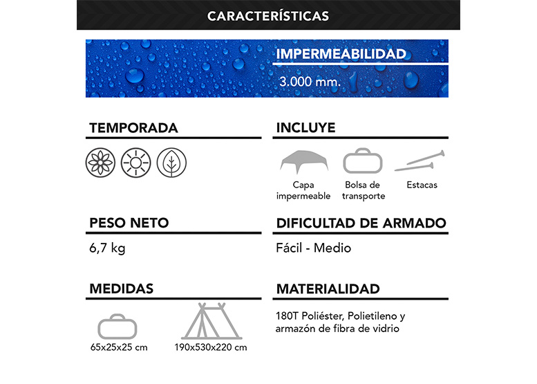 CARPA 8 PERSONAS CAMPING OUTDOOR AZUL - 7