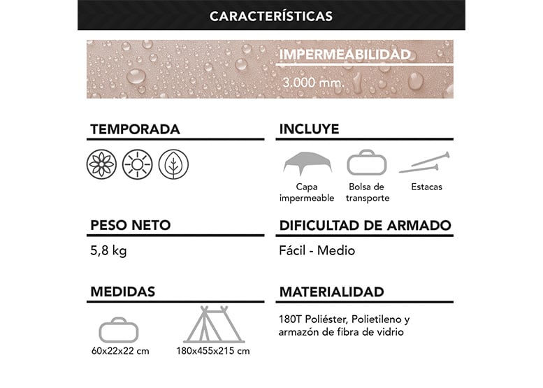 CARPA 6 PERSONAS CAMPING OUTDOOR BEIGE - 7
