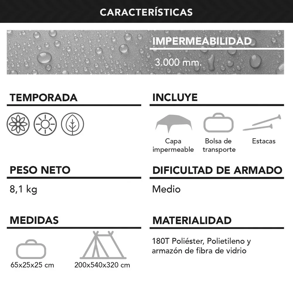 CARPA 12 PERSONAS CAMPING OUTDOOR GRIS - 6