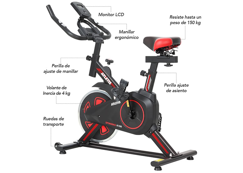 BICICLETA SPINNING K100 ROJO - 3
