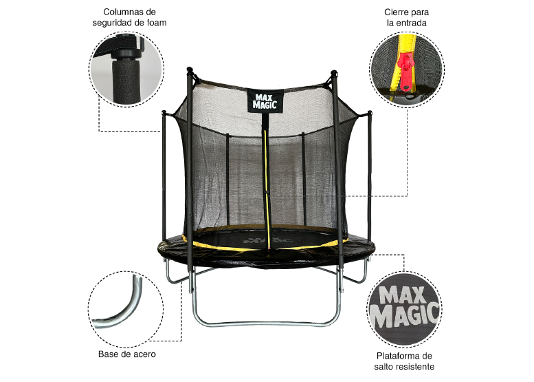 CAMA ELÁSTICA MAX MAGIC 244CM NEGRA CON RED DE SEGURIDAD - 4