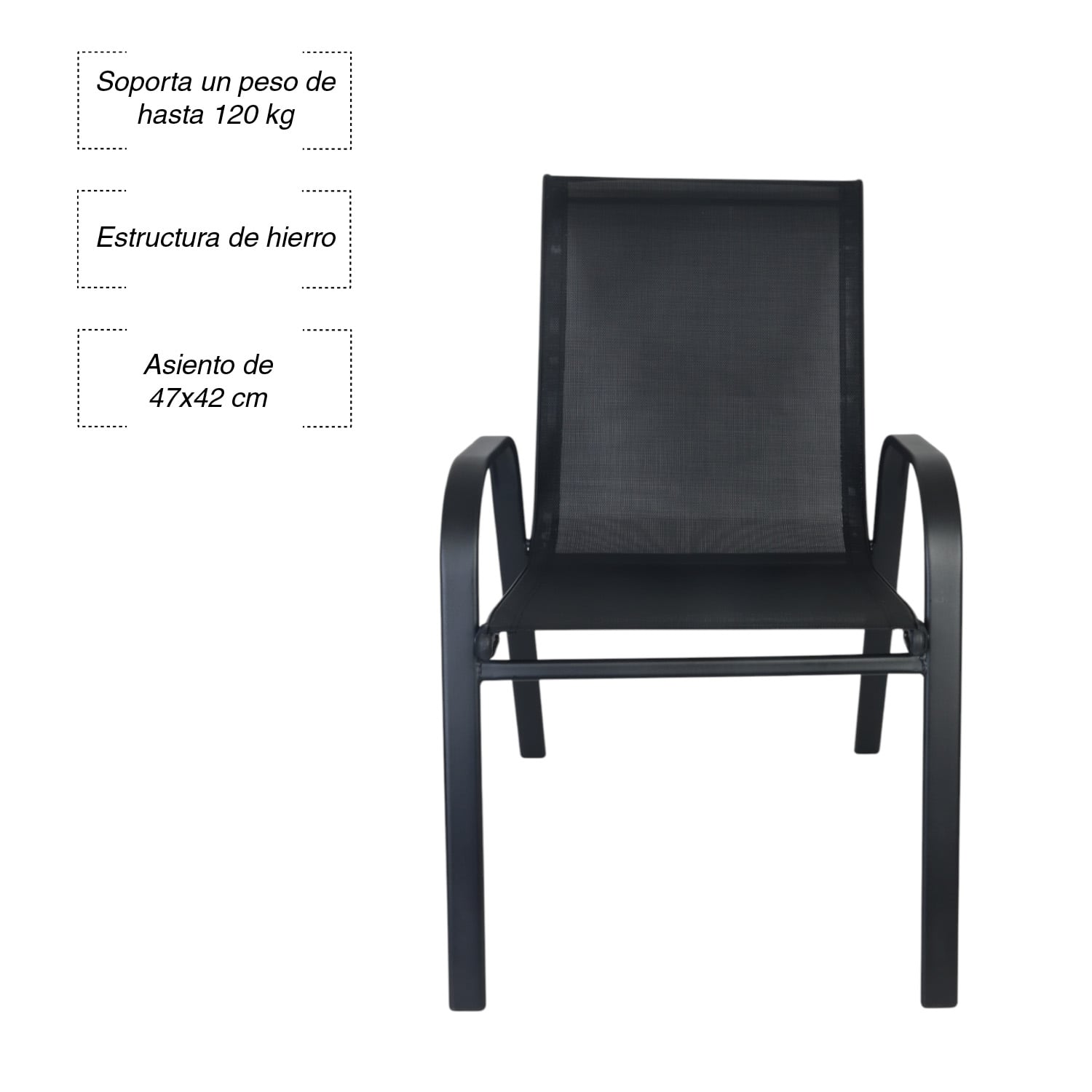 SILLA DE EXTERIOR DE ACERO 88X56X72 NEGRO - 4