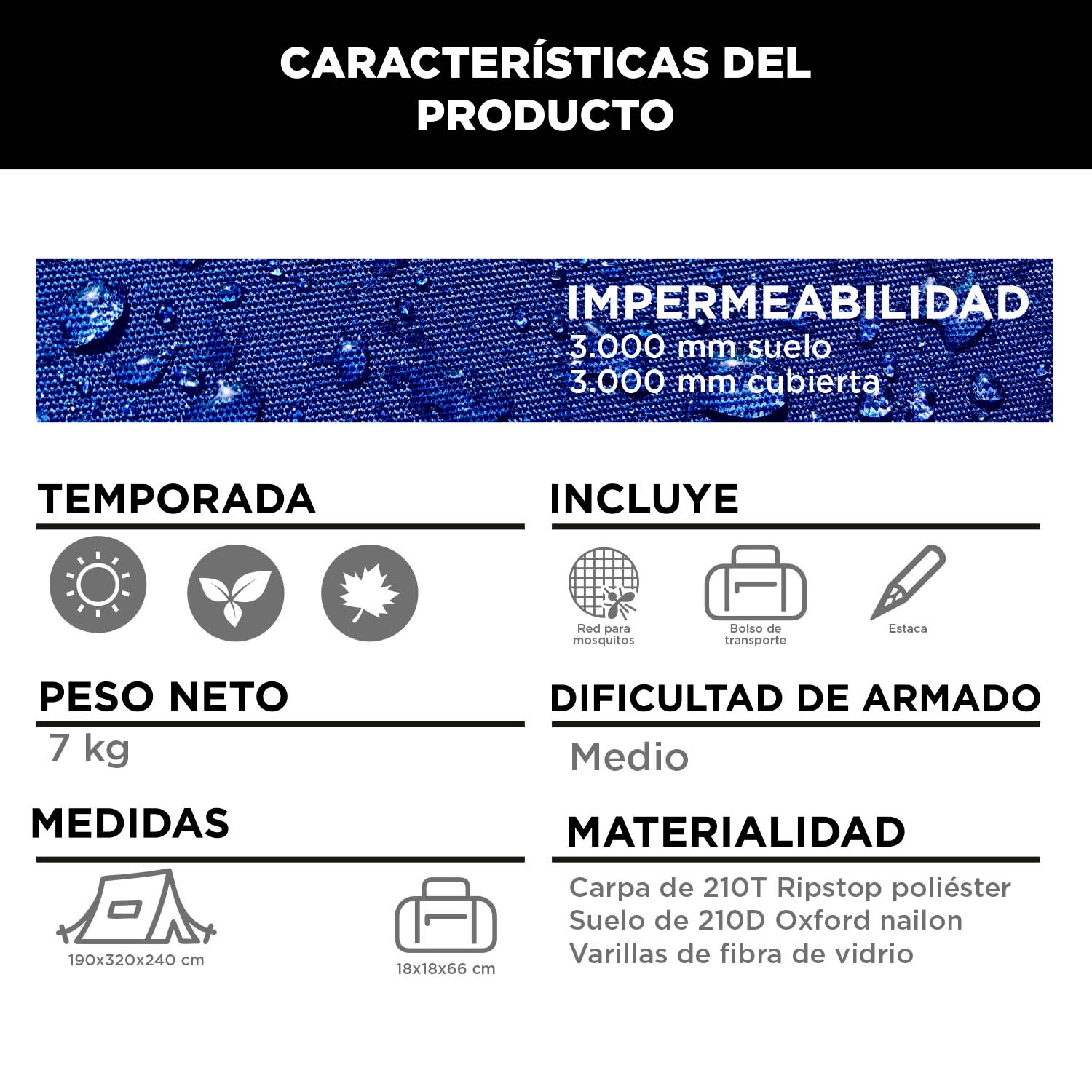 CARPA FAMILIAR YOSEMITE 6P 3000 MM IMPERMEABLE - 6