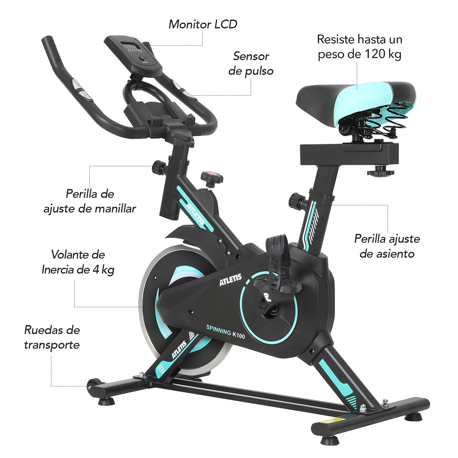 BICICLETA SPINNING K100 LITE VERDE - 7