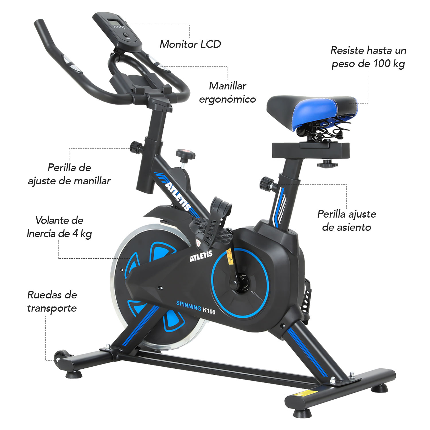 BICICLETA SPINNING K100 LITE AZUL - 7