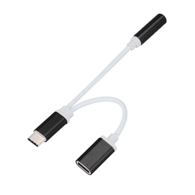 CABLE ADAPTADOR USB-C A PLUG JACK 3.5MM DE AUDIO + CARGADOR USBC TIPO C X 2 UND - 1