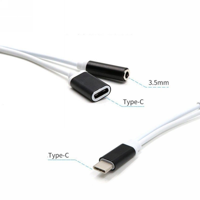 CABLE ADAPTADOR USB-C A PLUG JACK 3.5MM DE AUDIO + CARGADOR USBC TIPO C X 2 UND - 3