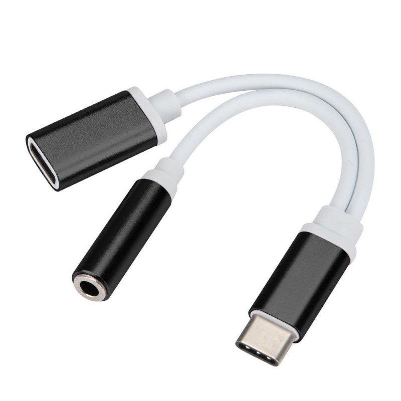 CABLE ADAPTADOR USB-C A PLUG JACK 3.5MM DE AUDIO + CARGADOR USBC TIPO C X 2 UND - 5