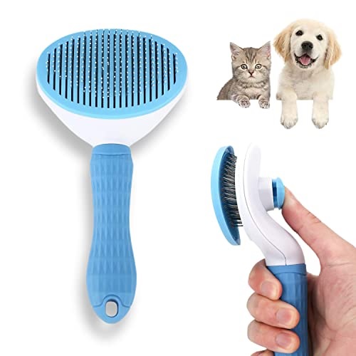 CEPILLO PARA MASCOTAS PEINE CON BOTÓN COLOR CELESTE - 1