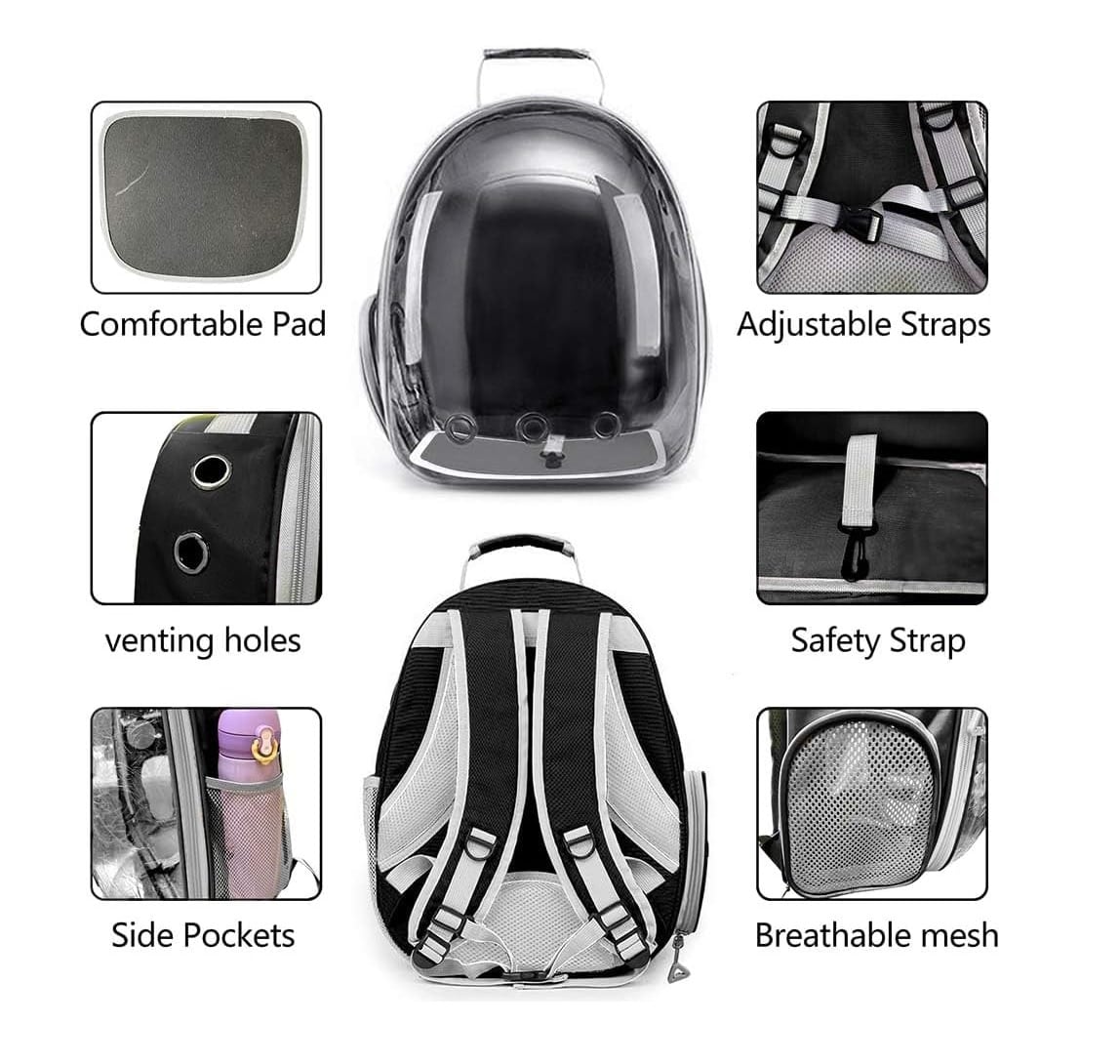 MOCHILA NEGRA TRANSPORTADORA PARA MASCOTAS - 4