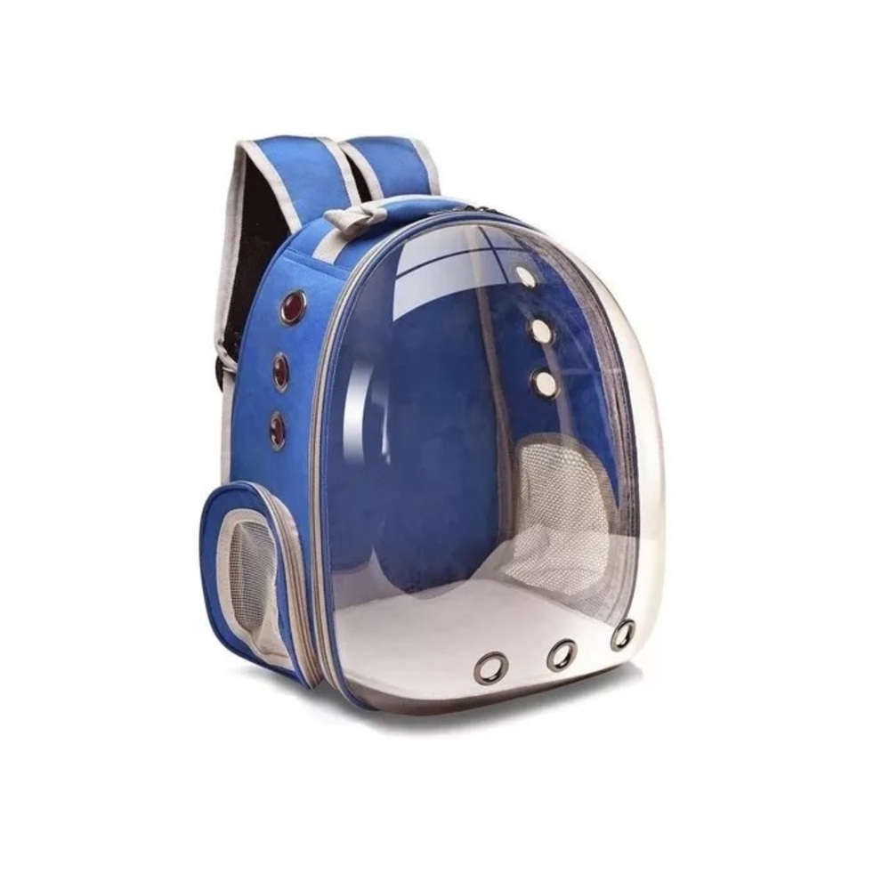 MOCHILA AZUL TRANSPORTADORA DE MASCOTAS TRANSPARENTE - 2