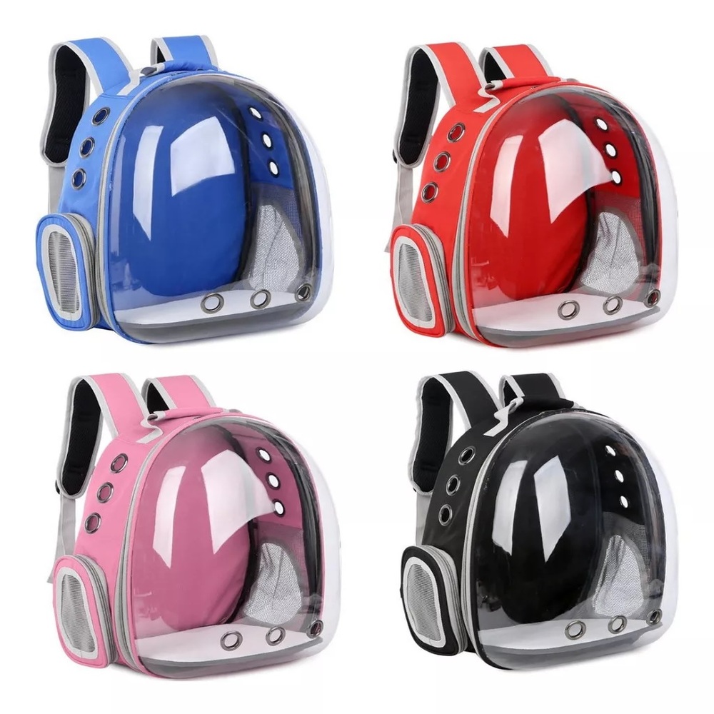 MOCHILA AZUL TRANSPORTADORA DE MASCOTAS TRANSPARENTE - 5