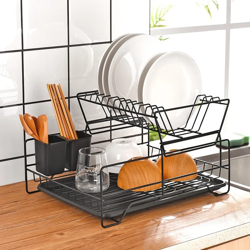 TENDEDERO DE PLATOS DE ACERO INOXIDABLE DE DOBLE FILA CON TABLERO - 1