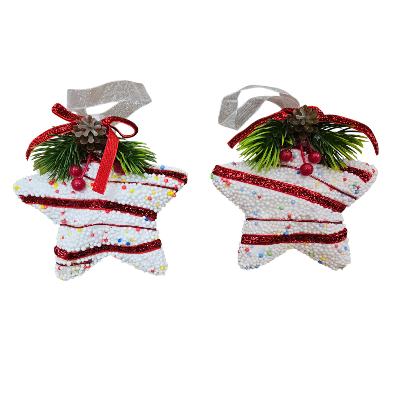 ADORNO NAVIDEÑO CON PINCHOS ESTRELLAS ROJAS Y BLANCAS 11 CM X 2 UND - 1