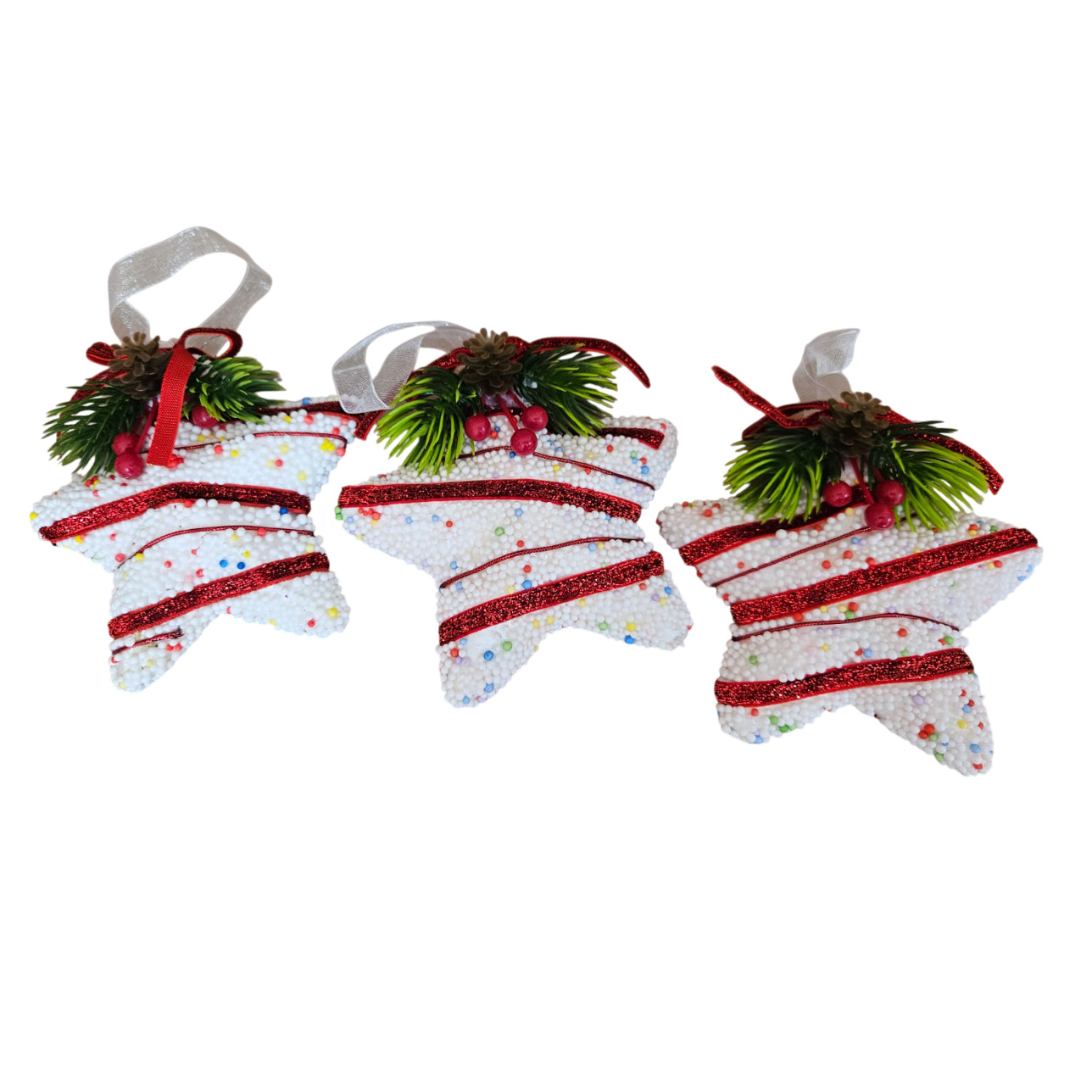 ADORNO NAVIDEÑO CON PINCHOS ESTRELLAS ROJAS Y BLANCAS 11 CM X 2 UND - 2