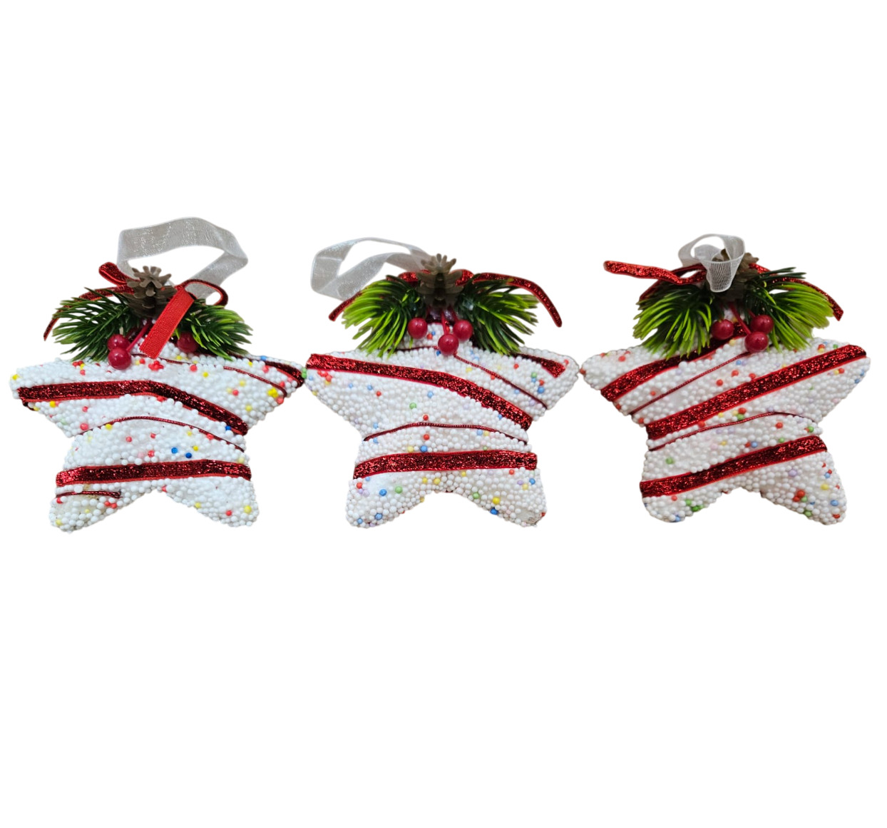 ADORNO NAVIDEÑO CON PINCHOS ESTRELLAS ROJAS Y BLANCAS 11 CM X 2 UND - 3