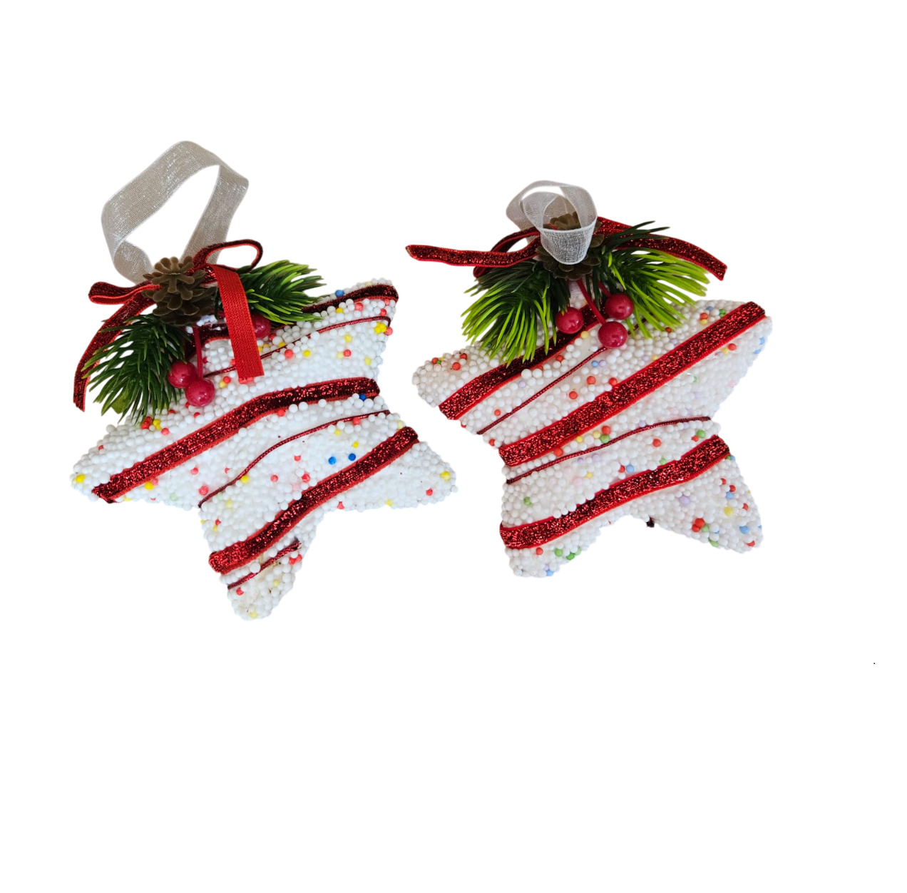 ADORNO NAVIDEÑO CON PINCHOS ESTRELLAS ROJAS Y BLANCAS 11 CM X 2 UND - 4