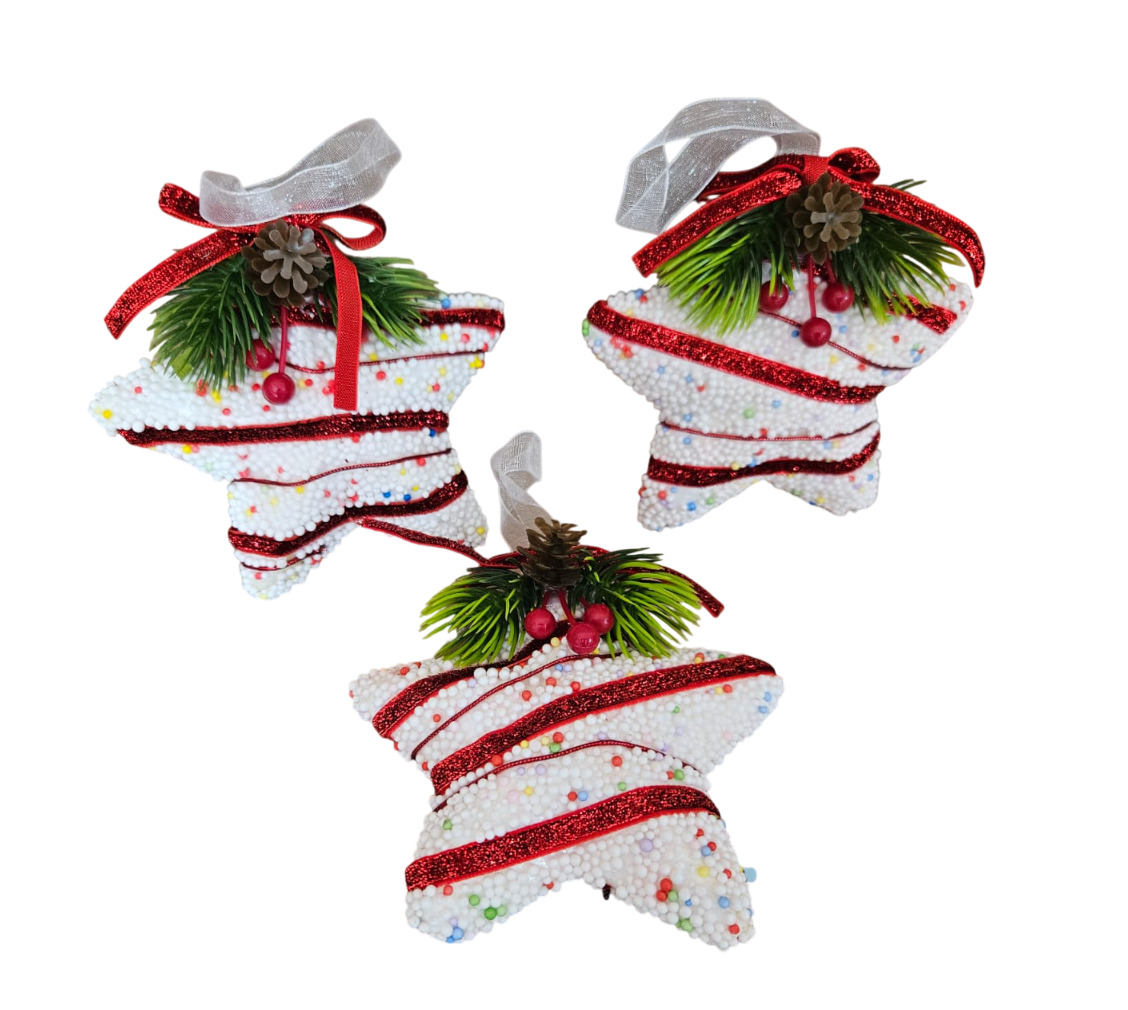 ADORNO NAVIDEÑO CON PINCHOS ESTRELLAS ROJAS Y BLANCAS 11 CM X 2 UND - 5