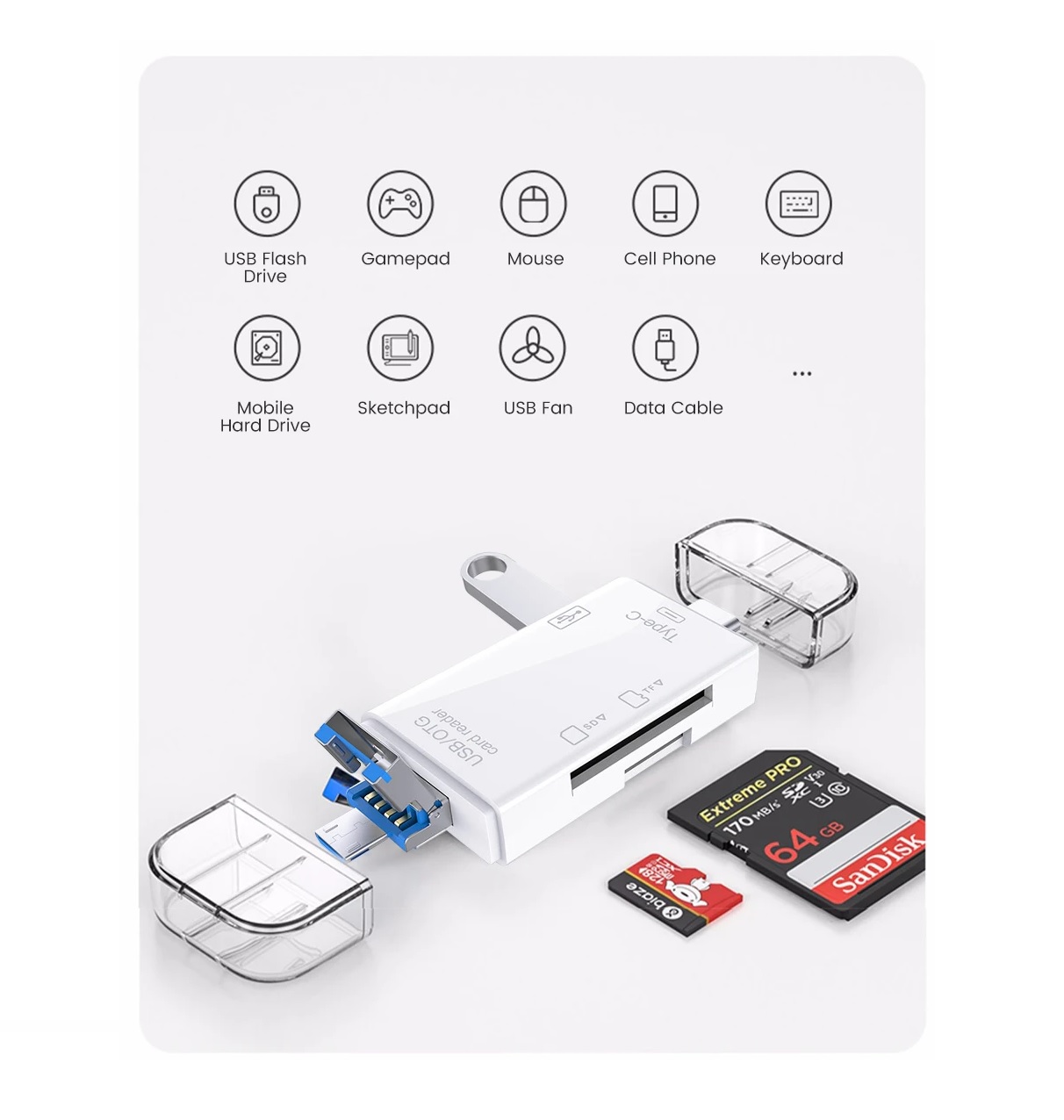 LECTOR DE TARJETAS MICRO SD OTG ADAPTADOR TIPO C, USB 2,0 BLANCO - 4
