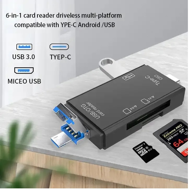 LECTOR TARJETAS MEMORIA SD, TF, USB TIPO C, MICRO USB, OTG NEGRO - 2
