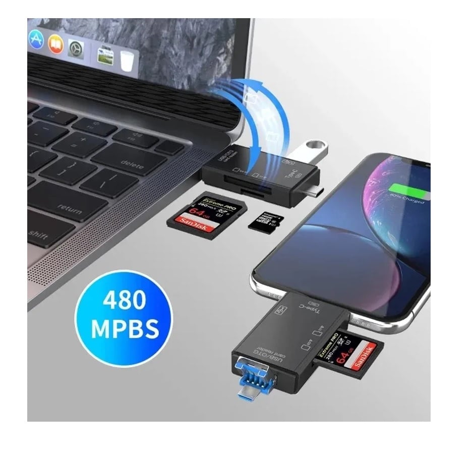 LECTOR TARJETAS MEMORIA SD, TF, USB TIPO C, MICRO USB, OTG NEGRO - 7