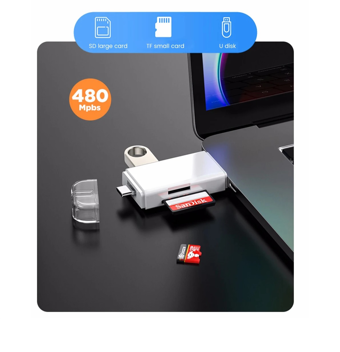 LECTOR TARJETAS MEMORIA SD, TF, USB TIPO C, MICRO USB, OTG BLANCO - 1