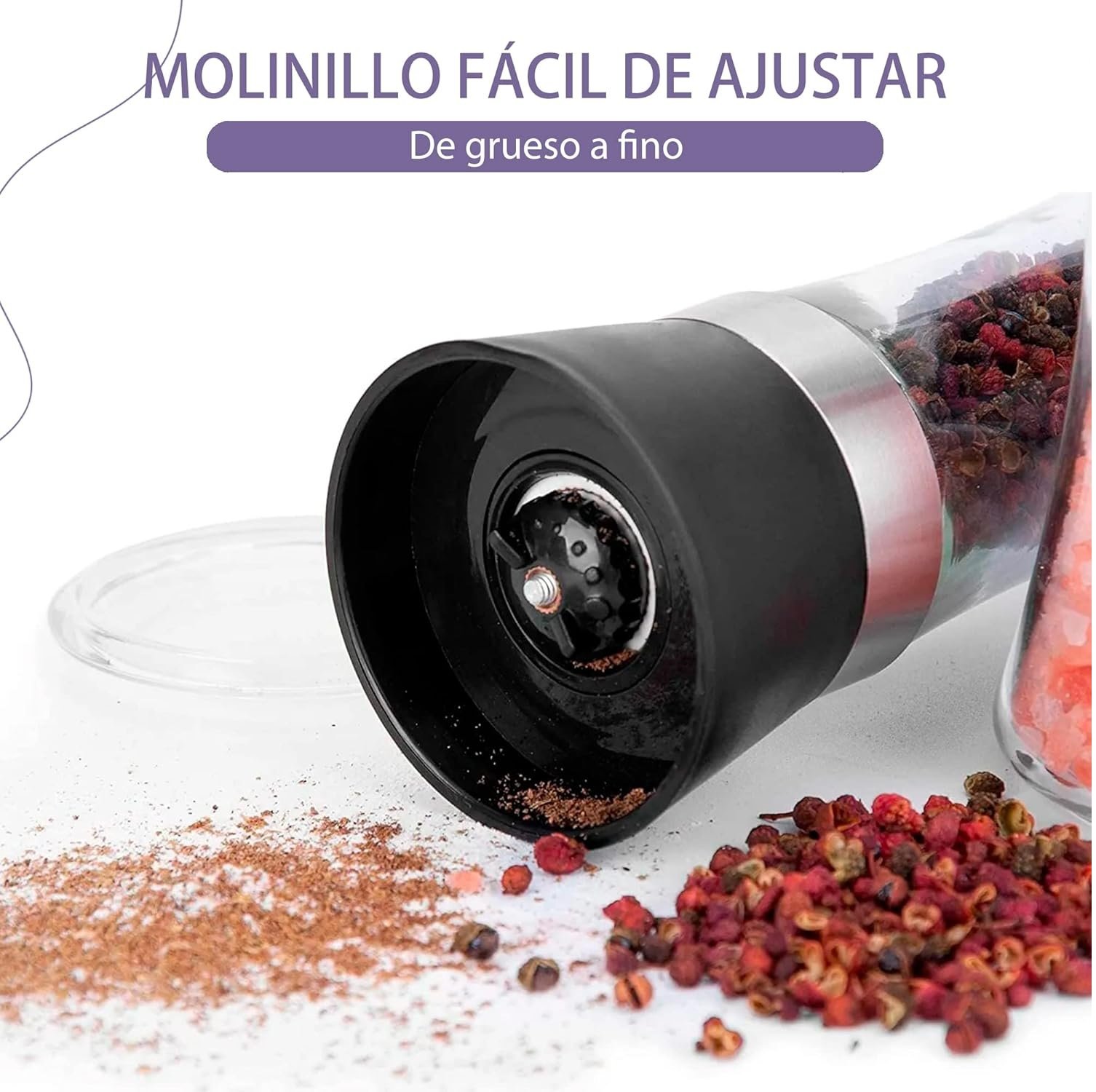 MOLINILLO DE SAL Y PIMIENTA RECARGABLE DE DOBLE CABEZAL 2 EN 1 X 2 UND - 9