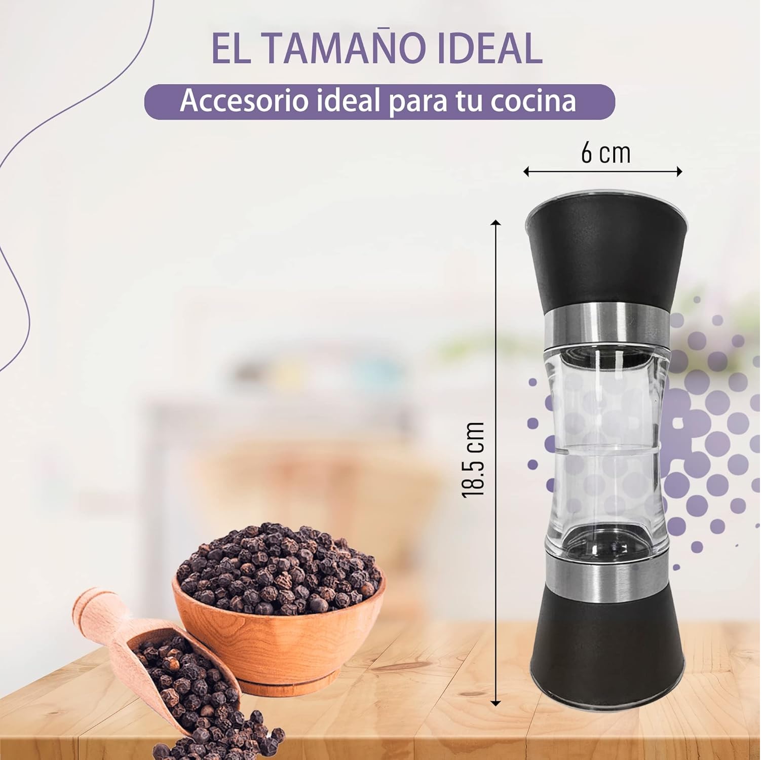 MOLINILLO DE SAL Y PIMIENTA RECARGABLE DE DOBLE CABEZAL 2 EN 1 - 6