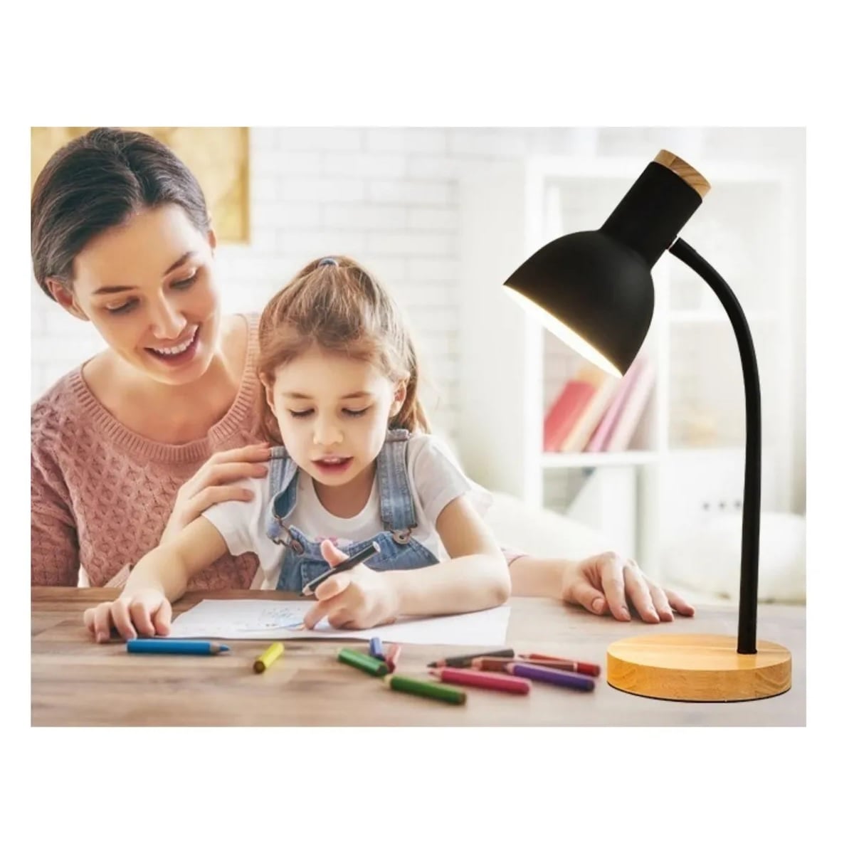 LAMPARA DE ESCRITORIO MESA LED AJUSTABLE FLEXIBLE CON FOCO NEGRO - 1