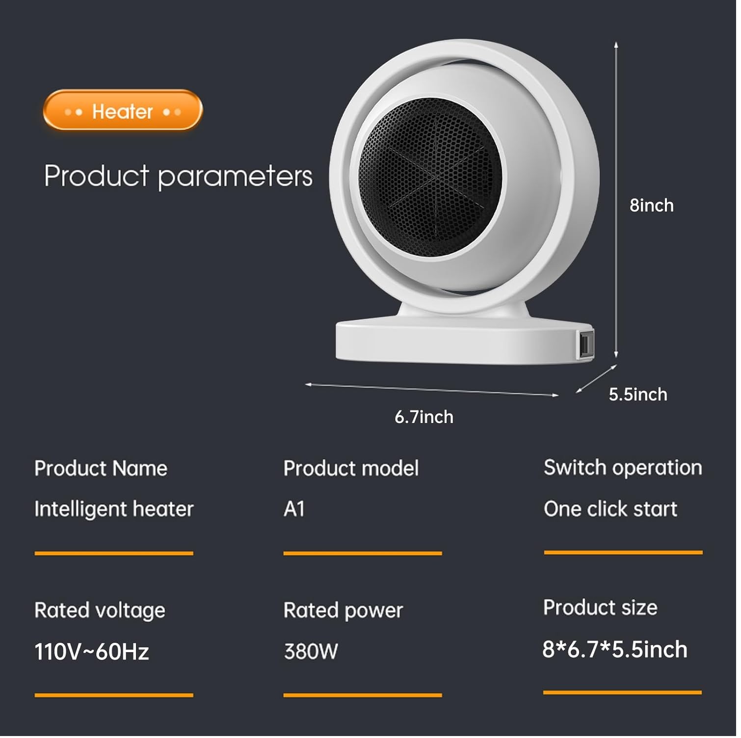 MINI CALENTADOR ELÉCTRICO DE ESCRITORIO PERSONAL PORTATIL 380W BLANCO - 6