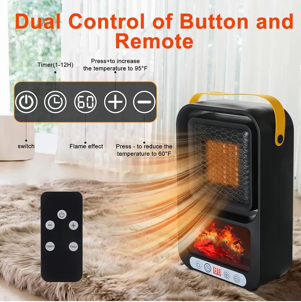 CALEFACTOR ELÉCTRICO TERMOSTATO 500W CHIMENEA ROBUSTA FAN HEATER X 2 UND - 7