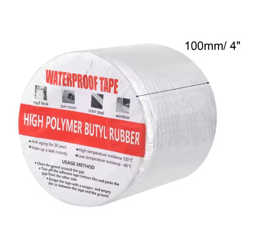 CINTA IMPERMEABLE PARA REPARACIÓN DE FUGAS DE AGUA EN TUBERÍAS Y TECHOS 10 CM X 5 MT - 7