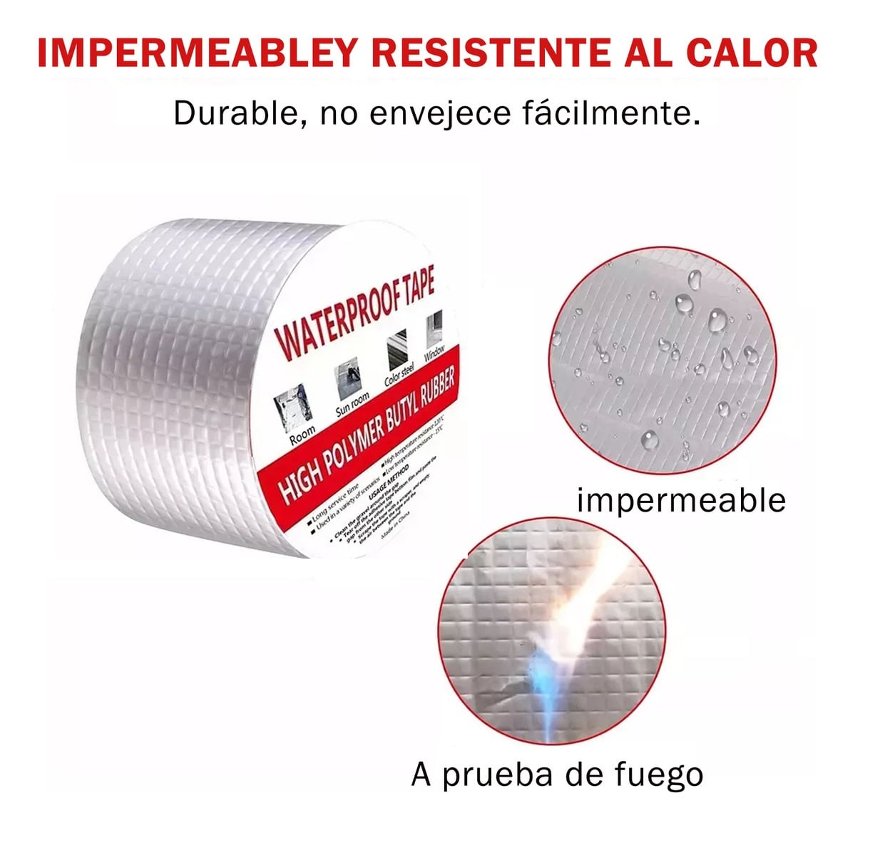 CINTA DE REPARACIÓN DE FUGAS X 2 PAQ IMPERMEABLE 5 CM X 5 MT PARA TOLDO Y TECHO - 4