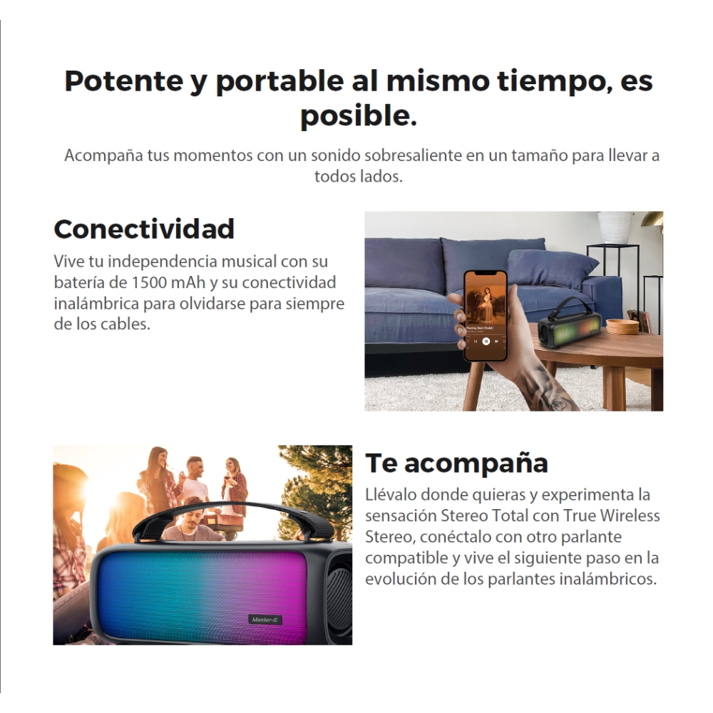 PARLANTE BLUETOOTH MASTER G MGGBOOM PORTATIL 2” X2 - 2