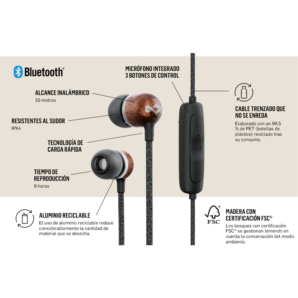 AUDÍFONOS BLUETOOTH HOUSE OF MARLEY SMILE JAMAICA 2 SIGNATURE BLACK - 5
