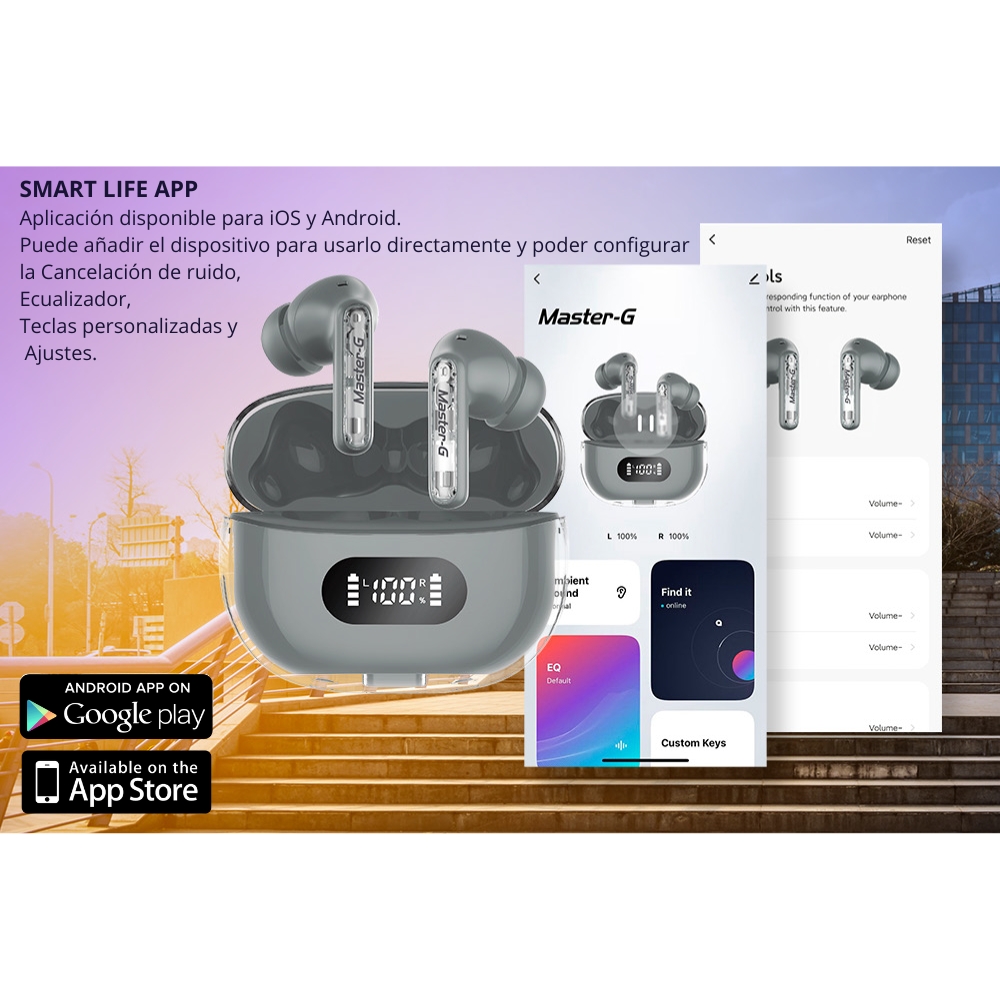 AUDÍFONOS BLUETOOTH MASTER-G CON CANCELACIÓN DE RUIDO ANC GAME MODE Y APP BUDS35G - 5
