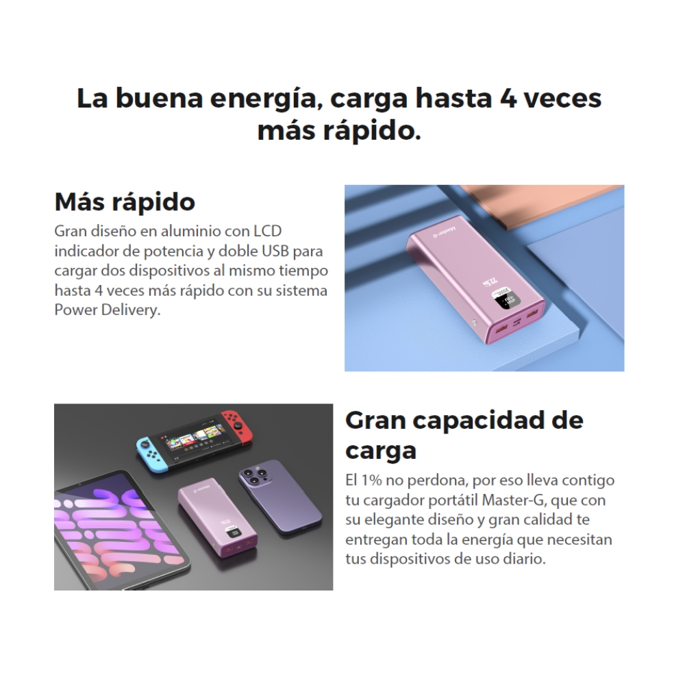 POWER BANK 20000MAH CARGA RÁPIDA 22.5W ROSADO UCP20PPD - 7