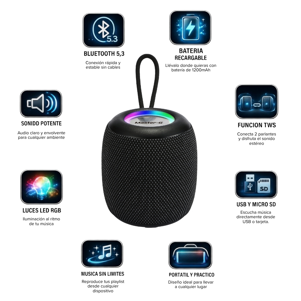 PARLANTE BLUETOOTH PORTÁTIL MASTER-G 5W TWS MGGRENADE - 2