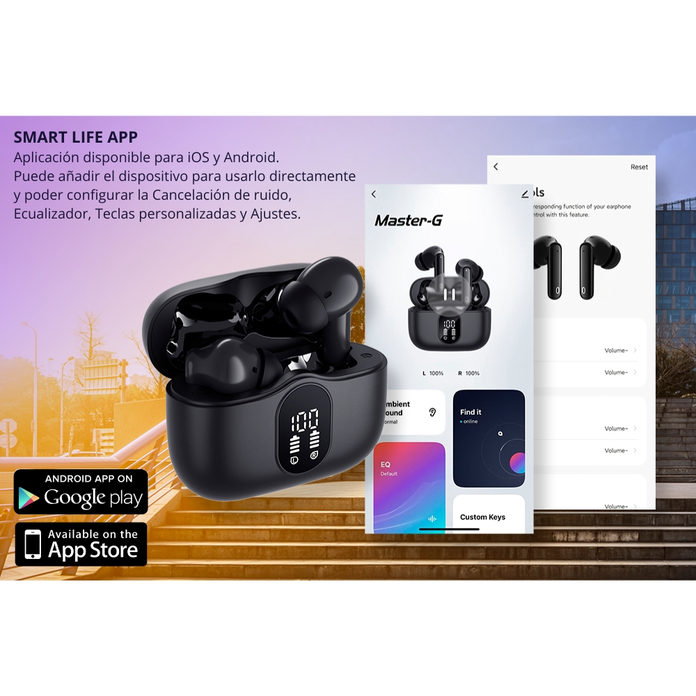 AUDÍFONOS BLUETOOTH MASTER-G CON CANCELACIÓN DE RUIDO ANC GAME MODE Y APP BUDS32B - 3