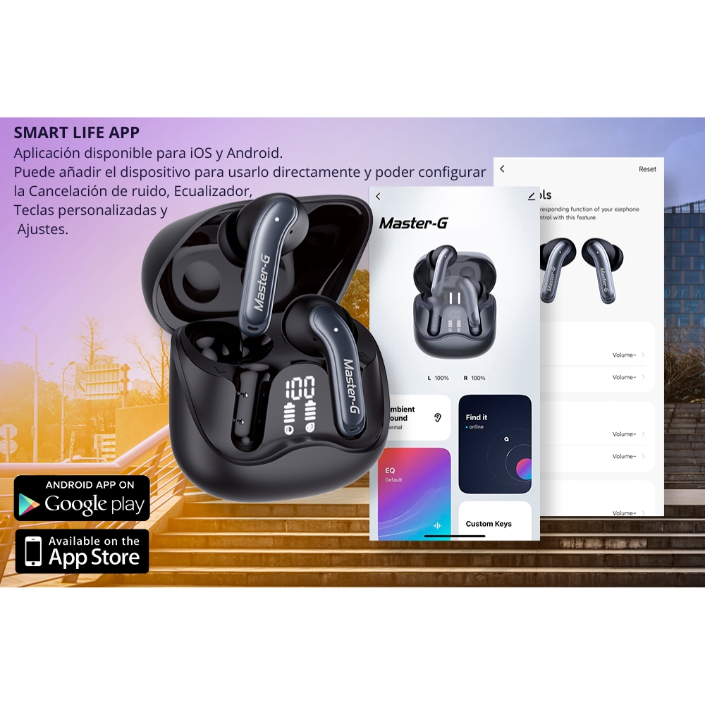 AUDÍFONOS BLUETOOTH MASTER-G CON CANCELACIÓN DE RUIDO ANC GAME MODE Y APP BUDS60B - 7