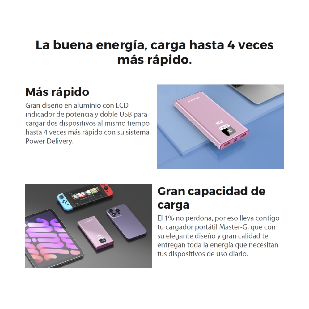 POWER BANK 10000MAH CARGA RÁPIDA 22.5W ROSADO UCP10PPD - 7
