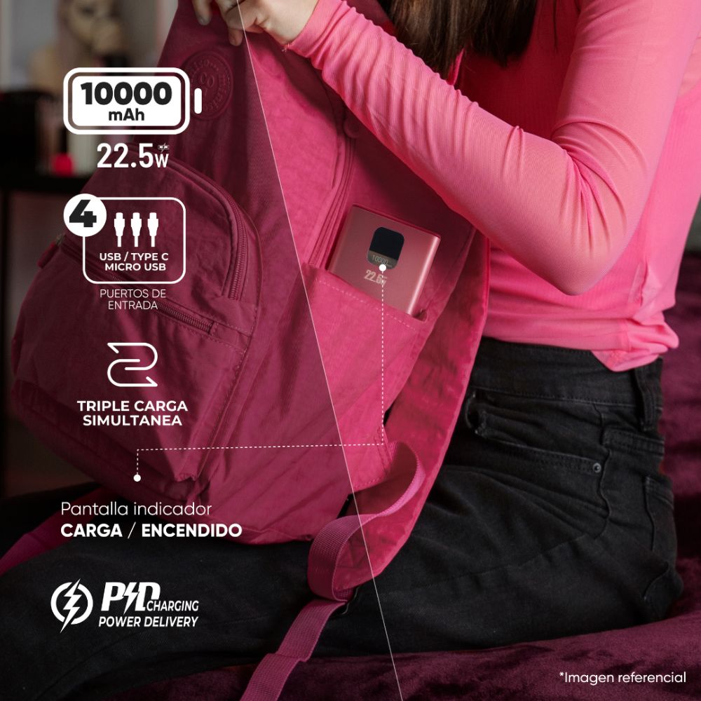 POWER BANK 10000MAH CARGA RÁPIDA 22.5W ROSADO UCP10PPD - 8