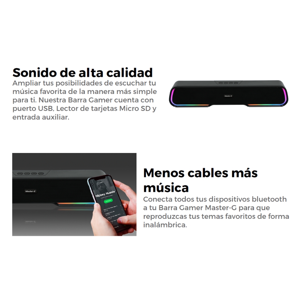 PARLANTE SOUNDBAR BARRA DE SONIDO GAMER MASTER-G BLUETOOTH TWS RGB - 6