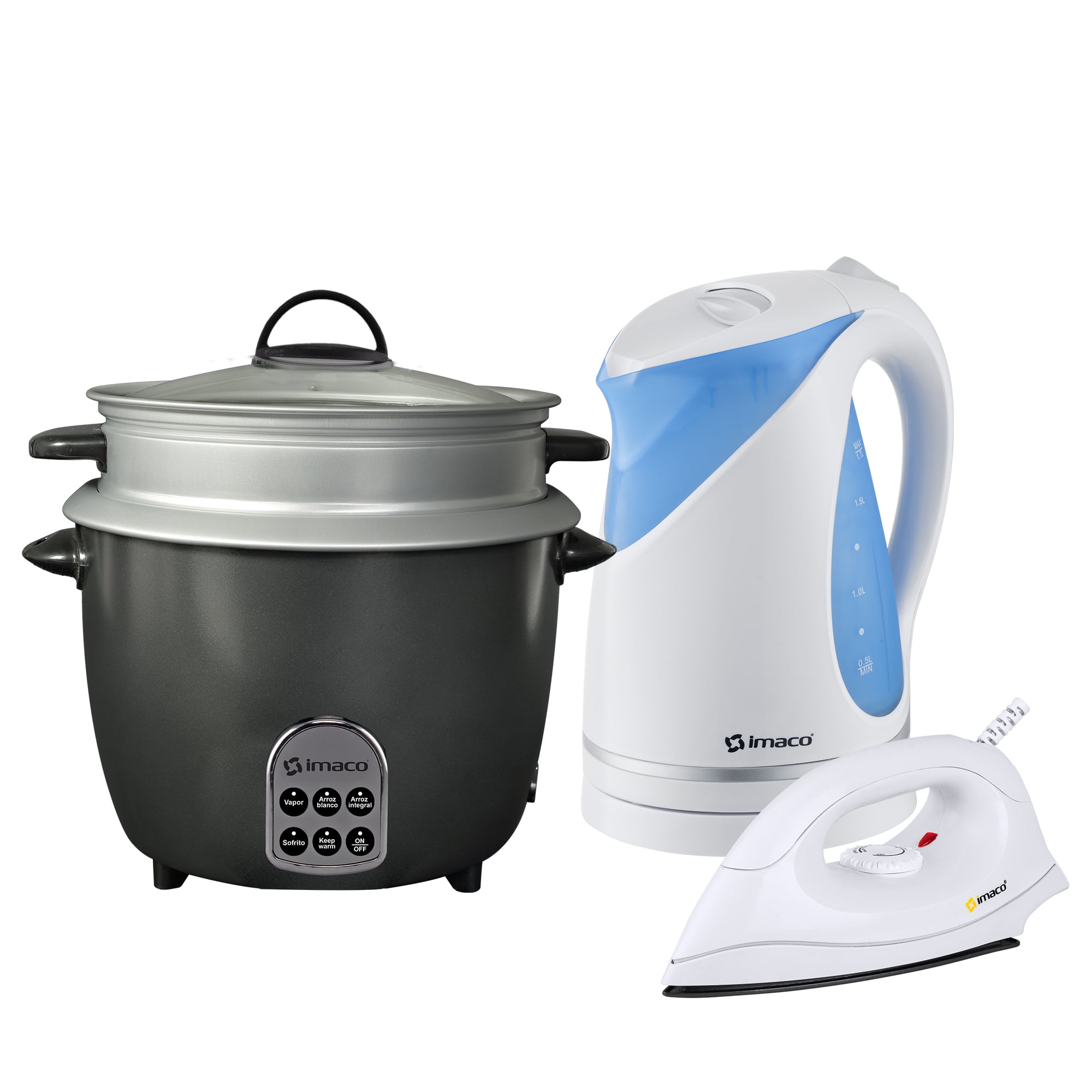 TRICOMBO OLLA ARROCERA + HERVIDOR + PLANCHA IMACO - 1