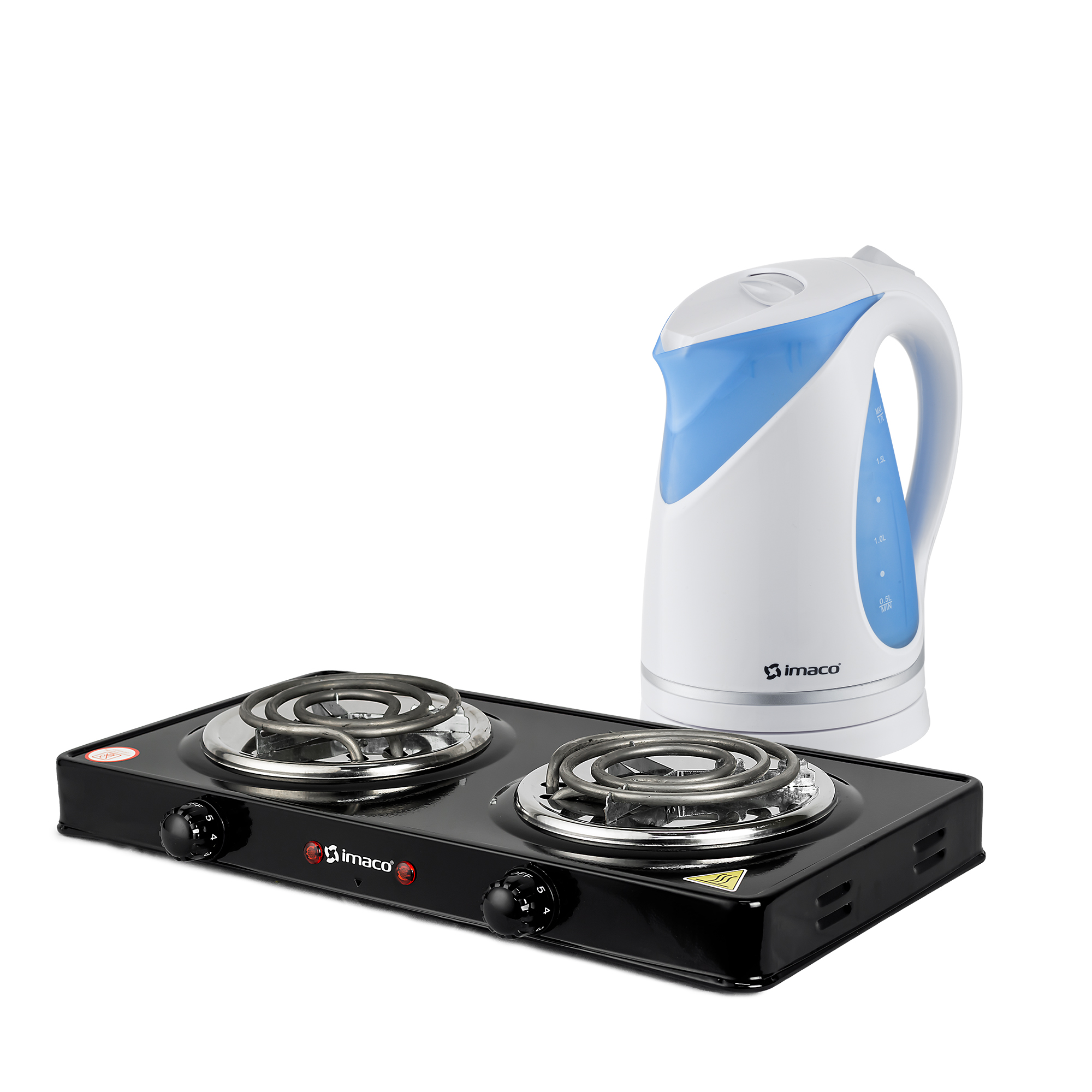 COMBO COCINA ELECTRICA 2 HORNILLAS + HERVIDOR 1.7 LITROS IMACO - 1